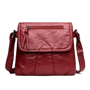 CmetNi Black Small Women Messenger Bag Soft Washed PU Leather Crossbody Bag Female Handbag Purses