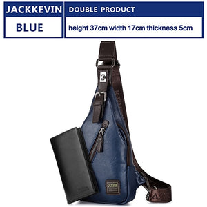 JackKevin Men's Fashion Crossbody Bag Theftproof Rotatable Button Open Leather Chest Bags Men Shoulder Bags Chest Waist Pack