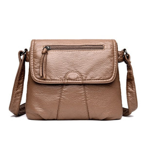 CmetNi Black Small Women Messenger Bag Soft Washed PU Leather Crossbody Bag Female Handbag Purses
