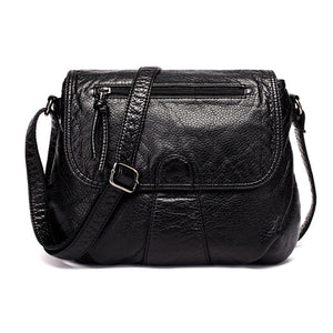 CmetNi Black Small Women Messenger Bag Soft Washed PU Leather Crossbody Bag Female Handbag Purses