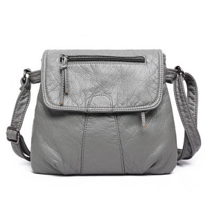 CmetNi Black Small Women Messenger Bag Soft Washed PU Leather Crossbody Bag Female Handbag Purses