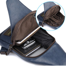 Load image into Gallery viewer, JackKevin Men&#39;s Fashion Crossbody Bag Theftproof Rotatable Button Open Leather Chest Bags Men Shoulder Bags Chest Waist Pack