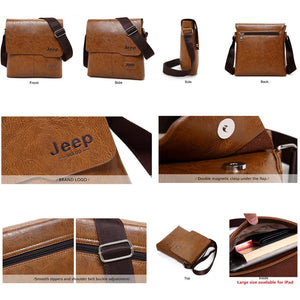 Men Tote Bags Set JEEP BULUO Famous Brand New Fashion Man Leather Messenger Bag Male Cross Body Shoulder Business Bags For Men