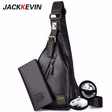 Load image into Gallery viewer, JackKevin Men&#39;s Fashion Crossbody Bag Theftproof Rotatable Button Open Leather Chest Bags Men Shoulder Bags Chest Waist Pack