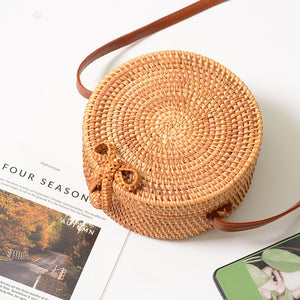 Vintage Handmade Women Rattan Bag Woven Bow Shoulder Bags Beach Straw Bag Messengers B161