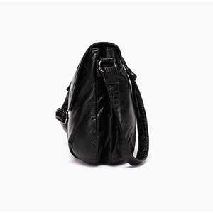 CmetNi Black Small Women Messenger Bag Soft Washed PU Leather Crossbody Bag Female Handbag Purses