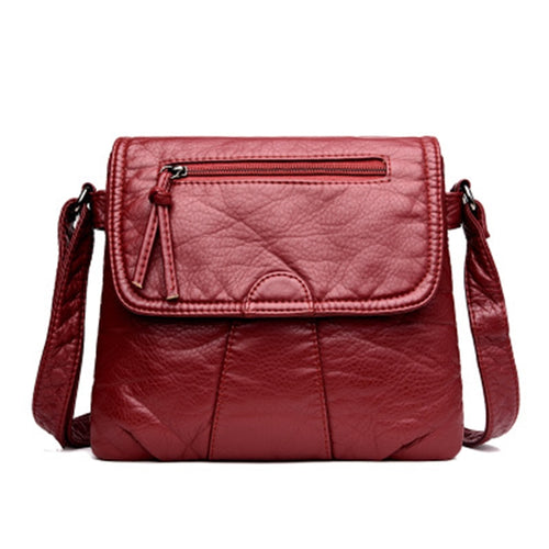 CmetNi Black Small Women Messenger Bag Soft Washed PU Leather Crossbody Bag Female Handbag Purses