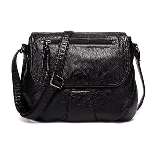 CmetNi Black Small Women Messenger Bag Soft Washed PU Leather Crossbody Bag Female Handbag Purses