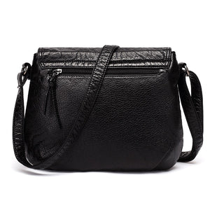 CmetNi Black Small Women Messenger Bag Soft Washed PU Leather Crossbody Bag Female Handbag Purses