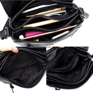 CmetNi Black Small Women Messenger Bag Soft Washed PU Leather Crossbody Bag Female Handbag Purses