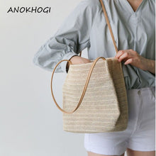Load image into Gallery viewer, Vintage Handmade Women Rattan Bag Woven Bow Shoulder Bags Beach Straw Bag Messengers B161