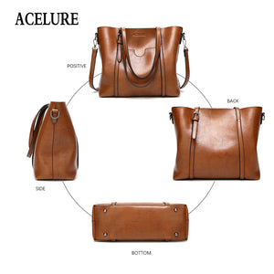 ACELURE Women bag Oil wax Women's Leather Handbags Luxury Lady Hand Bags With Purse Pocket Women messenger bag Big Tote Sac Bols